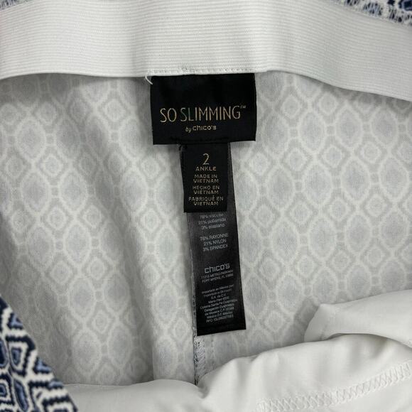 Chico's So Slimming Ankle Pant Size L Blue White Print High Rise Pull On Stretch - Picture 10 of 10